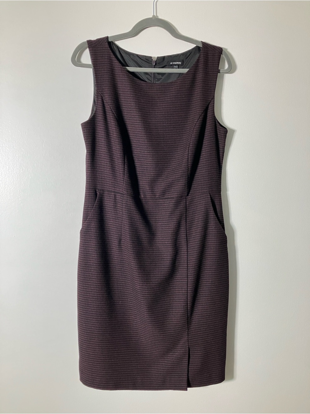 Le Chateau Dress Houndstooth Purple Black Sheath sleeveless women’s size XL